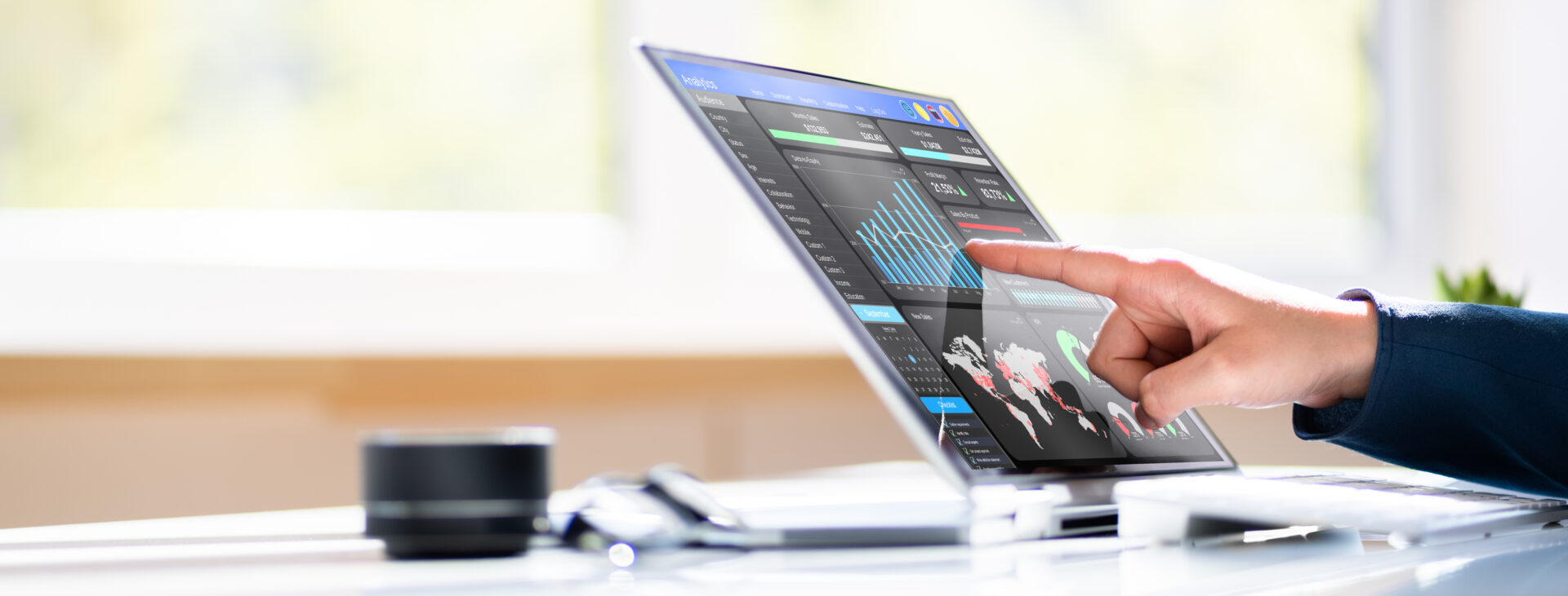 Financial Data Analyst Female Using KPI Dashboard On Laptop